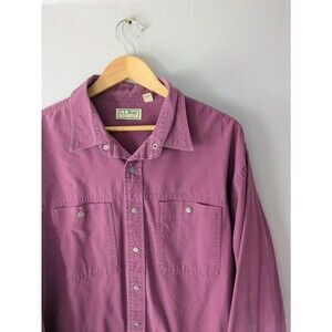 Vintage LL Bean snap front Oxford Mens Shirt Maroon,tall 2XL,cotton, made in USA